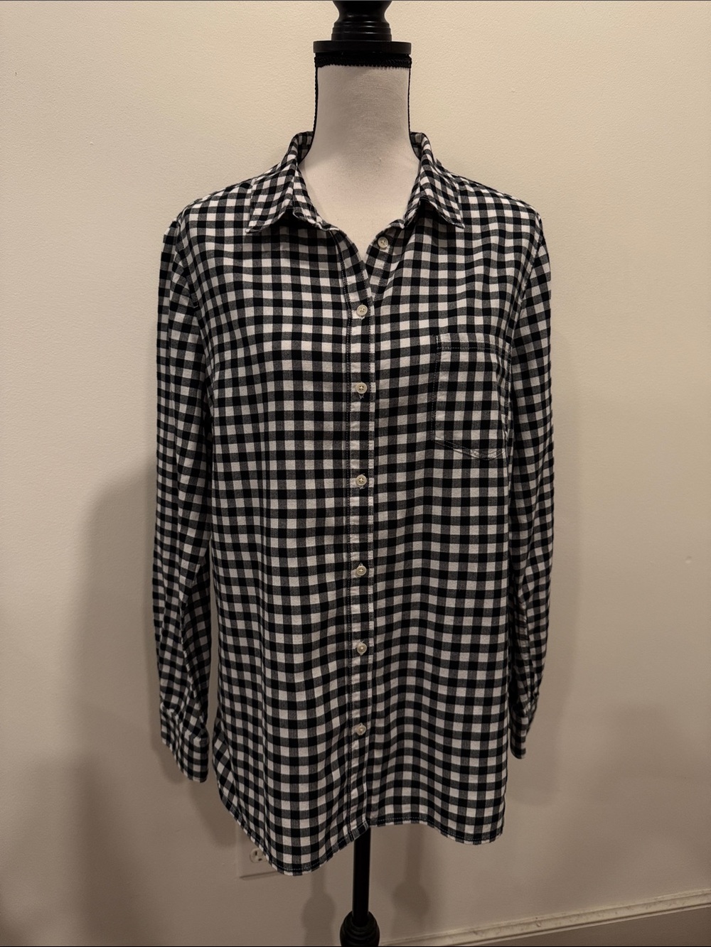 Banana Republic Classic Plaid Flannel Black & White Check Shirt Size XL